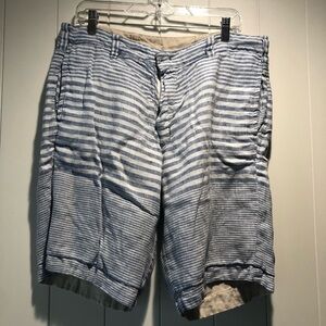 Tailor Vintage Men’s linen reversible shorts with pockets blue stripe/natural 34